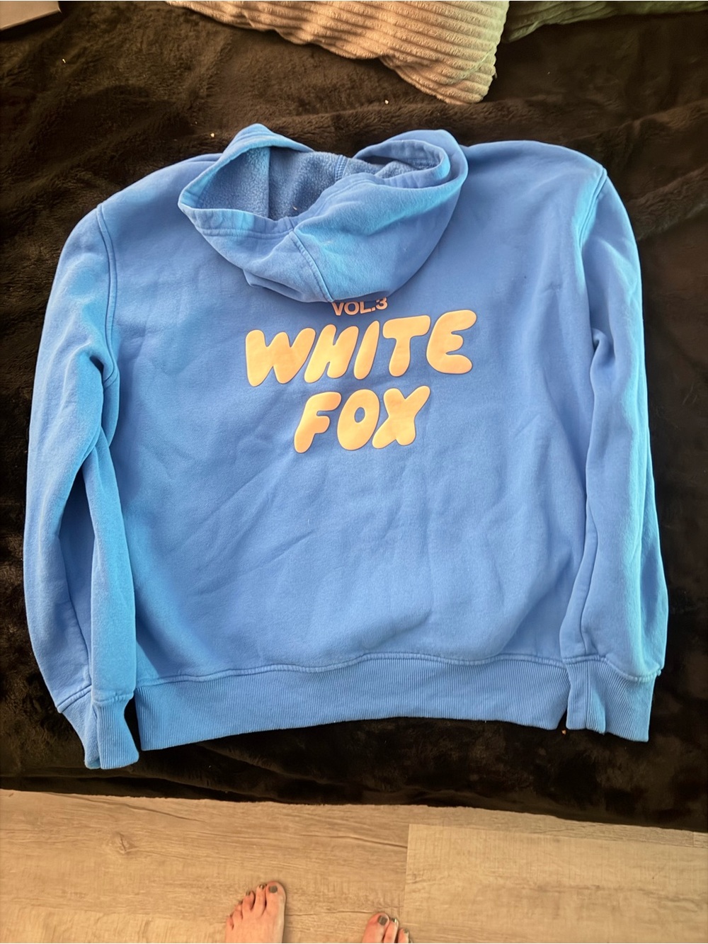 White Fox Boutique Blue Hoodie with Cream Logo
